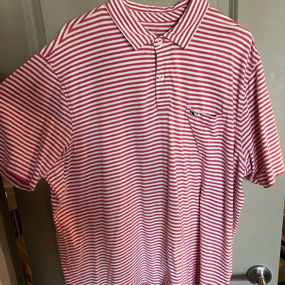 Vineyard Vines Pinkish and White Striped Polo Shirt